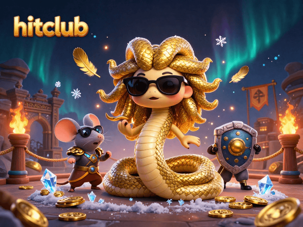 Engage with the exciting hitclub casino atmosphere, featuring Medusa and a warrior mouse amidst shimmering coins.