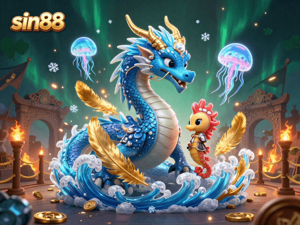 Engage with sin88 through a vibrant 3D illustration showcasing unique casino elements and characters.