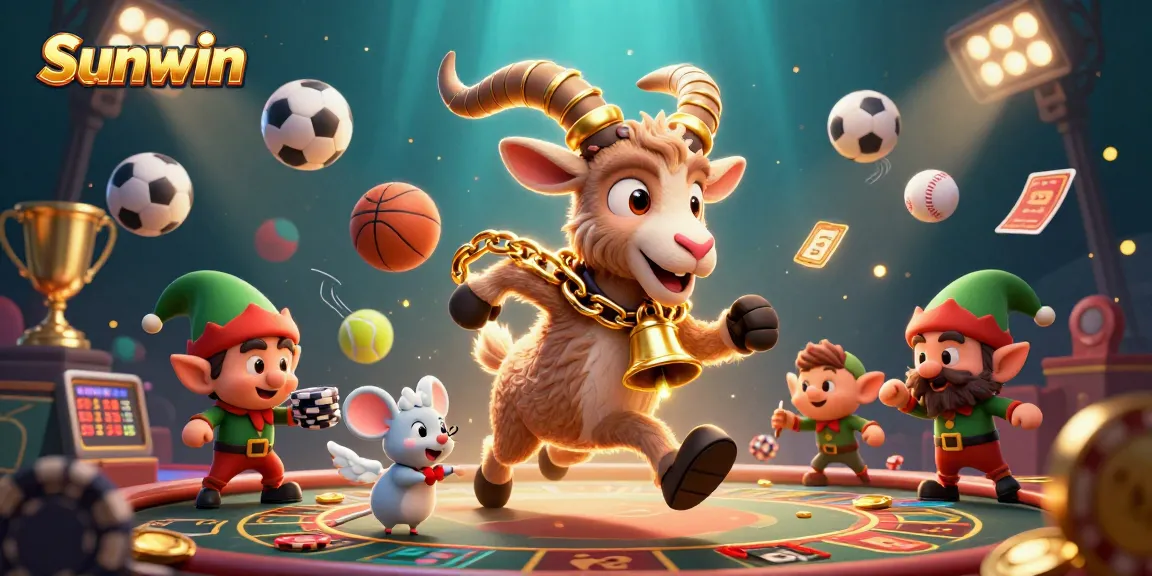 Engage with Sunwin in this vibrant 3D casino scene showcasing thrilling games and energetic gameplay.
