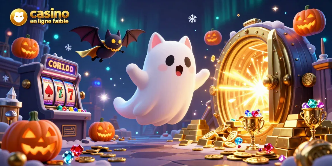 Jouer à un casino en ligne fiable avec un chat fantôme et un vampire dans une scène riche en éléments de jeu.
