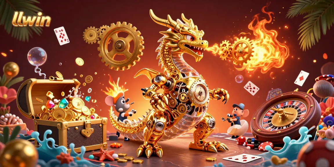Engage with llwin’s thrilling gambling experience featuring a golden dragon amidst exciting casino elements.