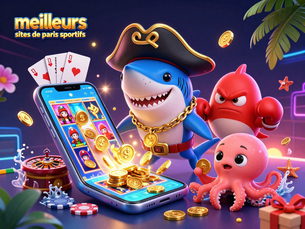 Pariez sur les meilleurs sites de paris sportifs avec un requin pirate amusant et ses amis les poissons.