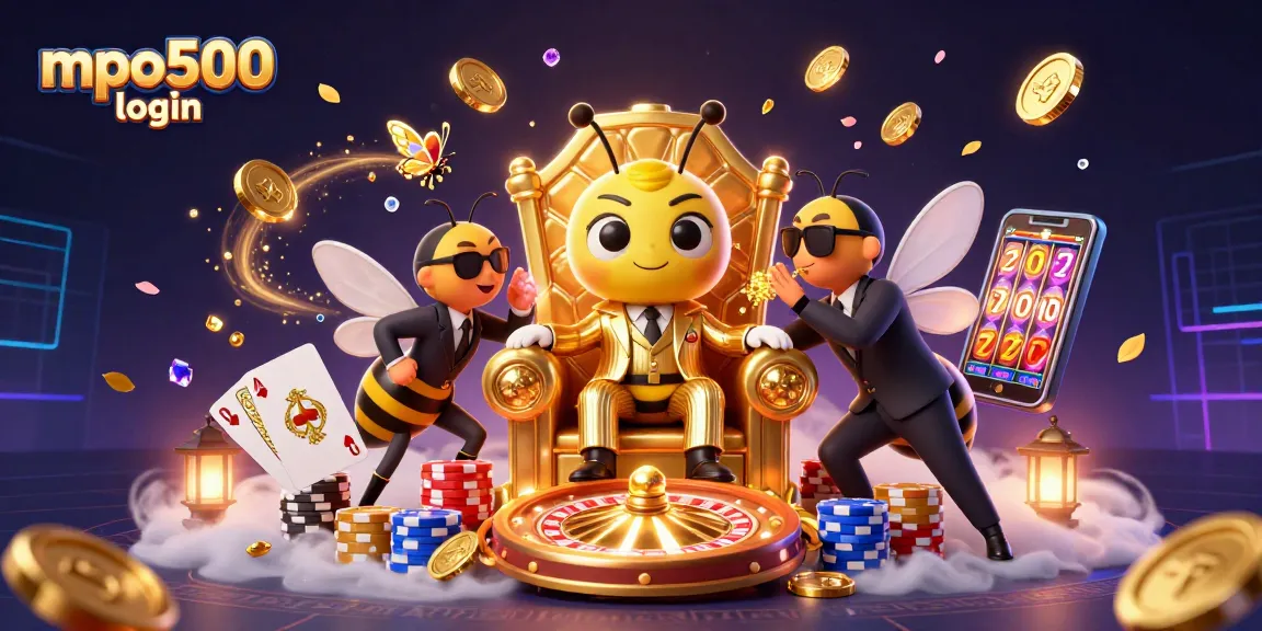 Experience excitement with mpo500 login in a dynamic, vibrant 3D casino-themed illustration.