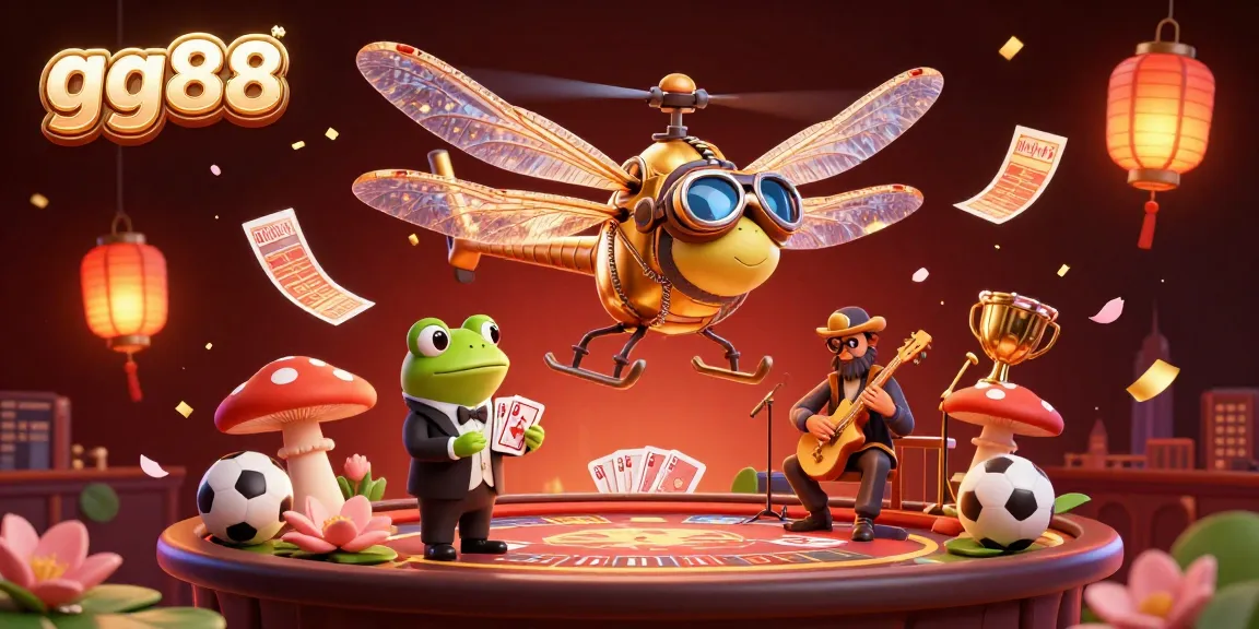 Bet on exciting sports at gg88 with vibrant scenes of betting slips and trophies all around.