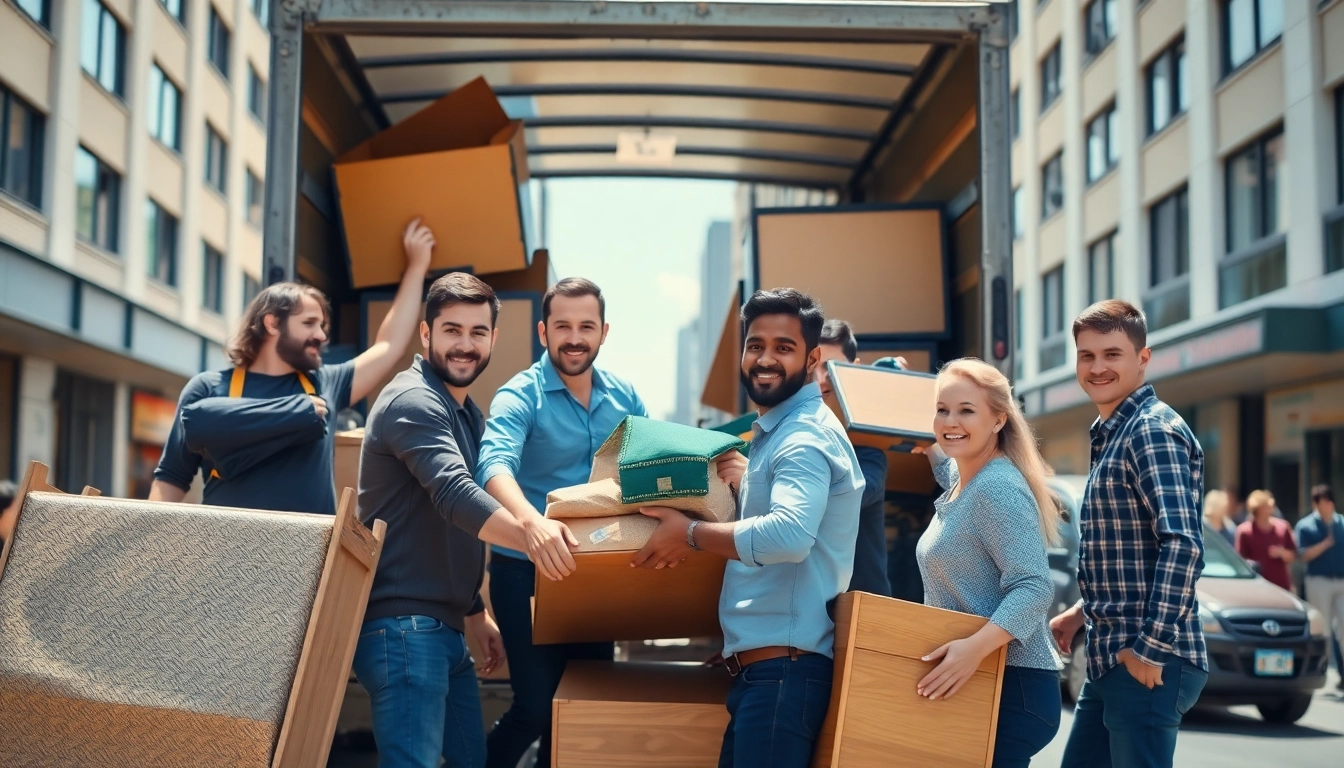 Professionals engaging in hauling activities, transporting items efficiently in an urban area.