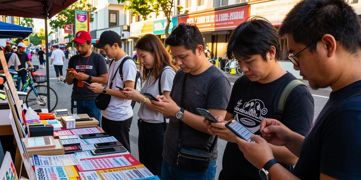 People actively engaging with BedPersonal in a bustling local marketplace.