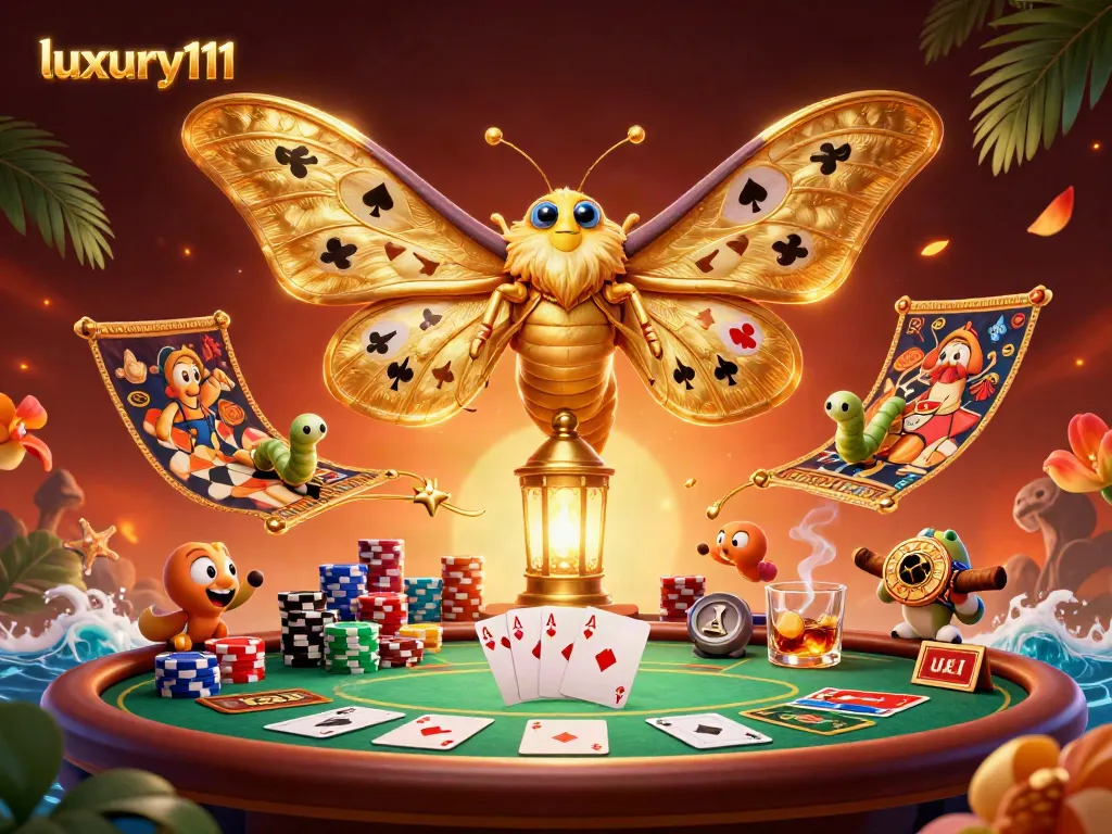 Experience thrilling gameplay with luxury111 at a vibrant poker table surrounded by symbols of chance.