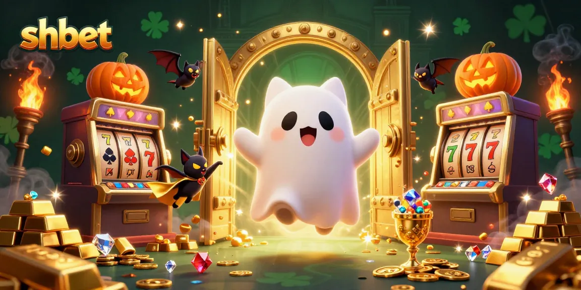 Experience thrilling gaming with shbet's haunted casino elements, showcasing slot machines, treasure, and fun.