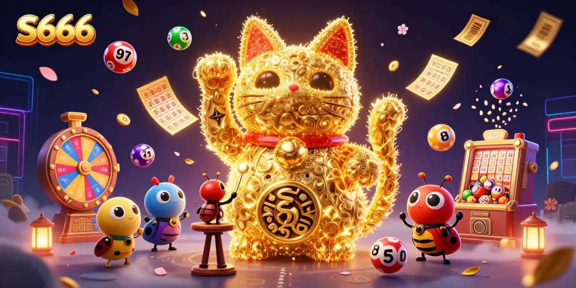 S666 captures attention with a vibrant, 3D portrayal of a golden lucky cat amid dynamic casino symbols.