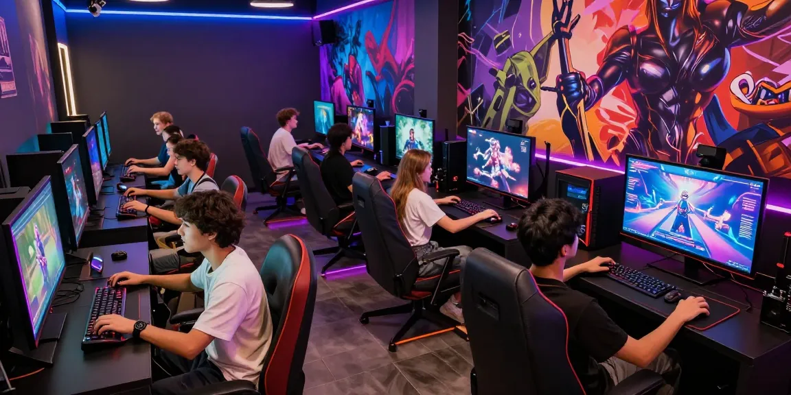 Engaged players enjoying sex games in a lively gaming lounge.