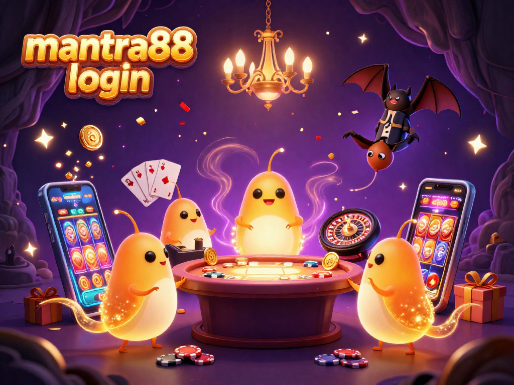 Experience the thrilling mantra88 login with glowing glowworms lighting a vibrant casino scene filled with games.