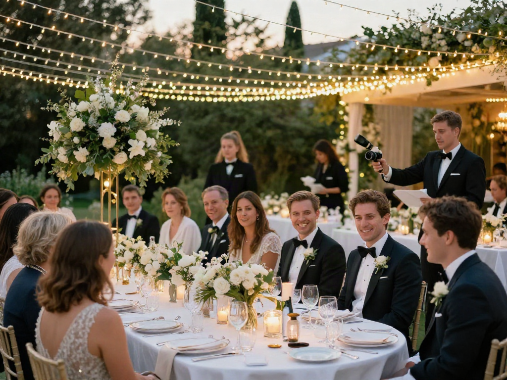 Event rental ksa showcasing an elegant wedding reception with enchanting decor and joyful guests.