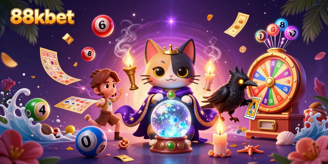 Experience thrilling fun at 88kbet with vibrant lottery games and fortune-telling characters.