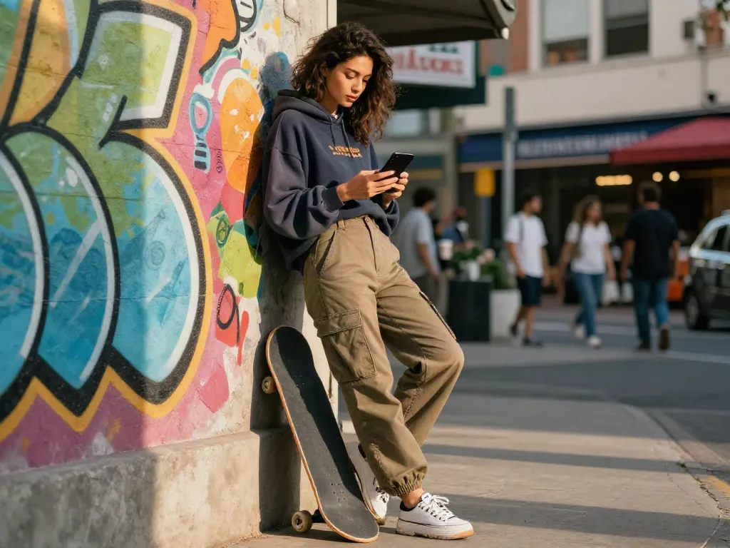 Ellie Nova xxx showcased in vibrant urban fashion scene with streetwear and graffiti backdrop.