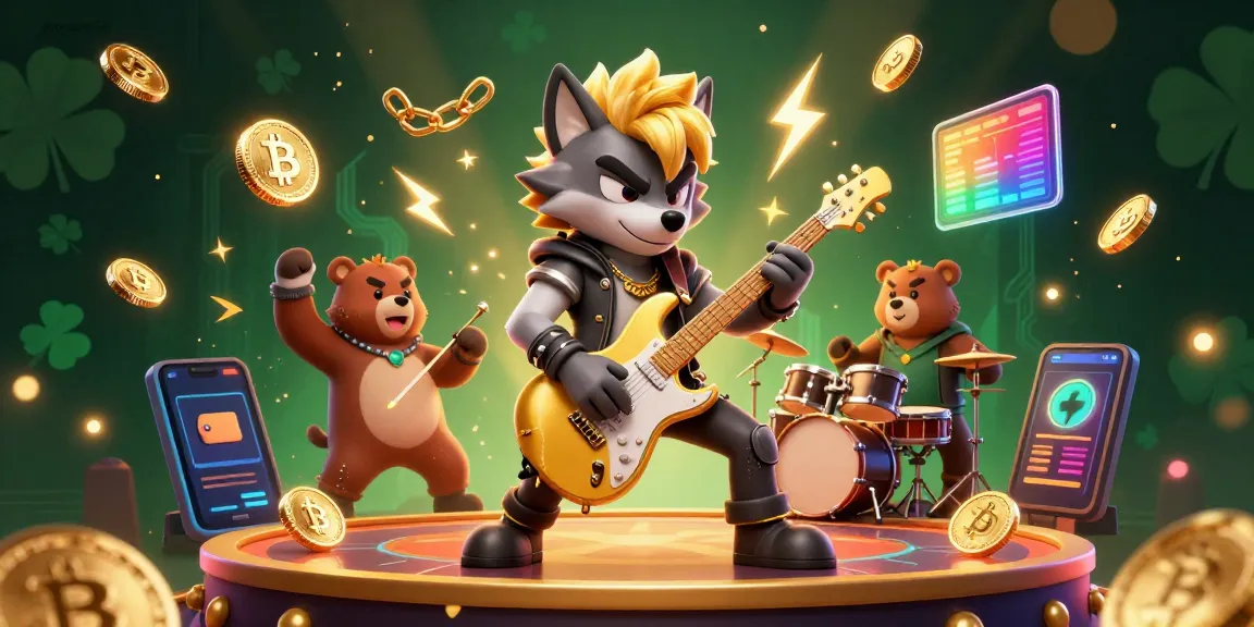 Experience the excitement of Asialive88 with a rock star wolf and drummer bear on a vibrant casino stage.