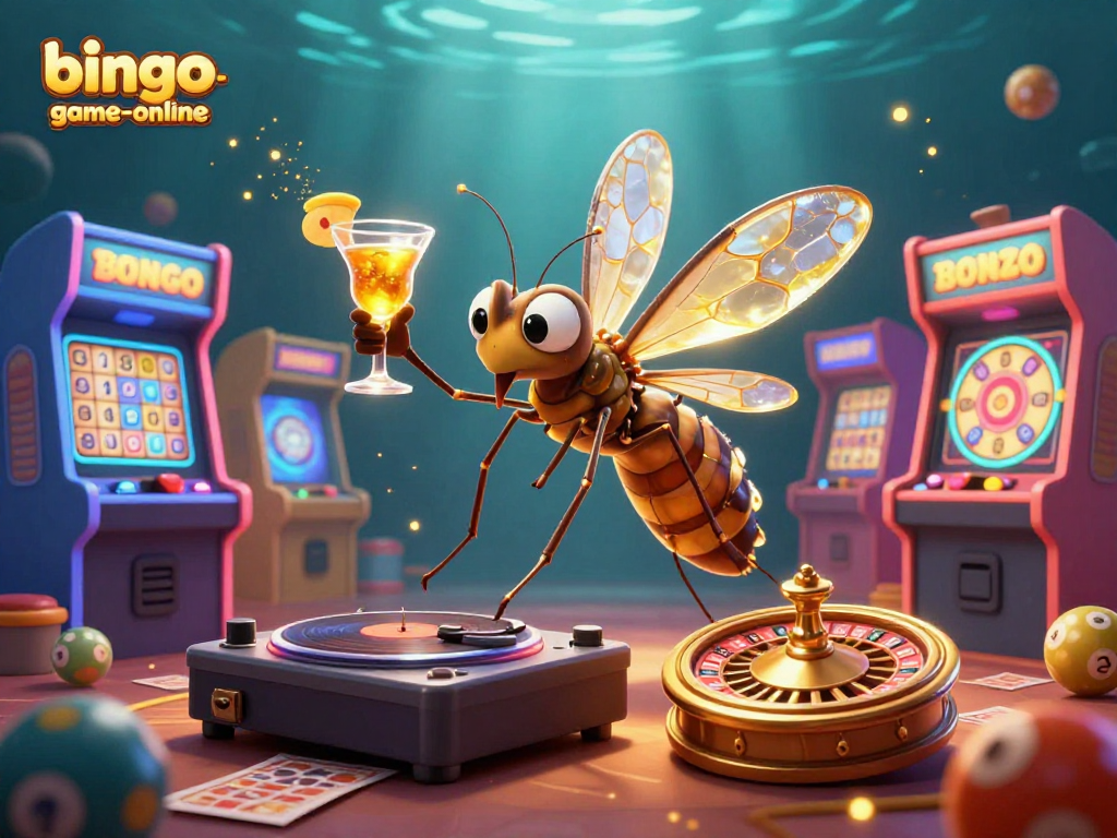 Engage with bingo-game-online and discover energetic bingo action through a dynamic casino illustration featuring a mosquito mascot.