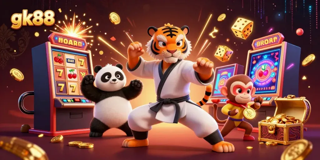 Experience exciting gameplay with gk88 in a vibrant 3D casino scene featuring action and rewards.