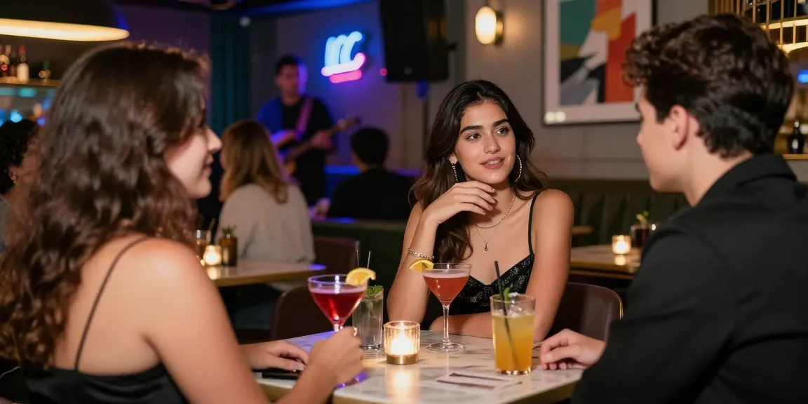 Gái gọi tương tác với khách hàng tại quán bar sành điệu, tạo không khí thân thiện và hấp dẫn.