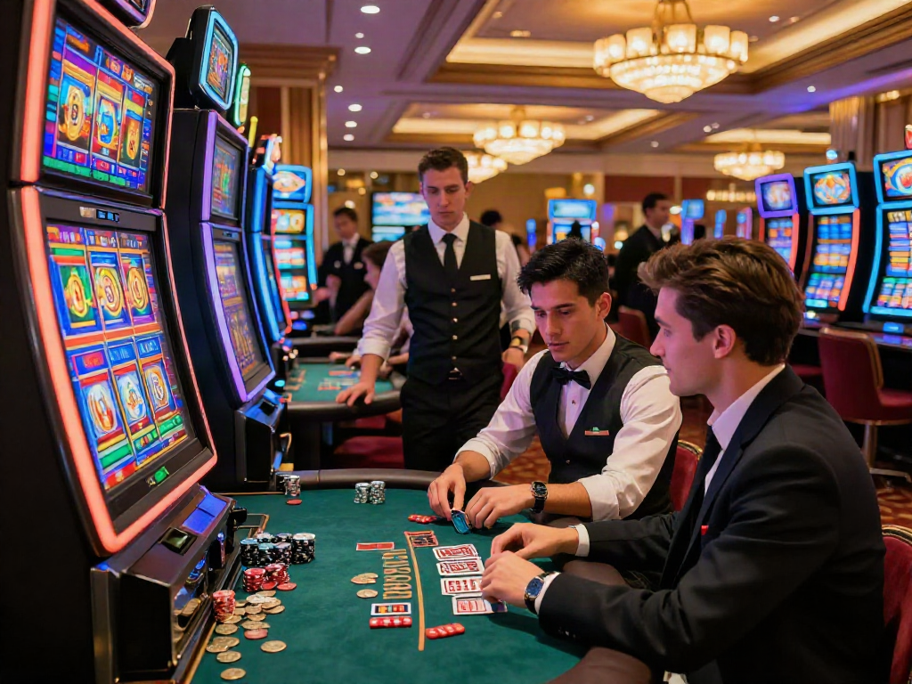 Experience the thrill of situs slot games in a lively casino atmosphere with vibrant lights and excitement.