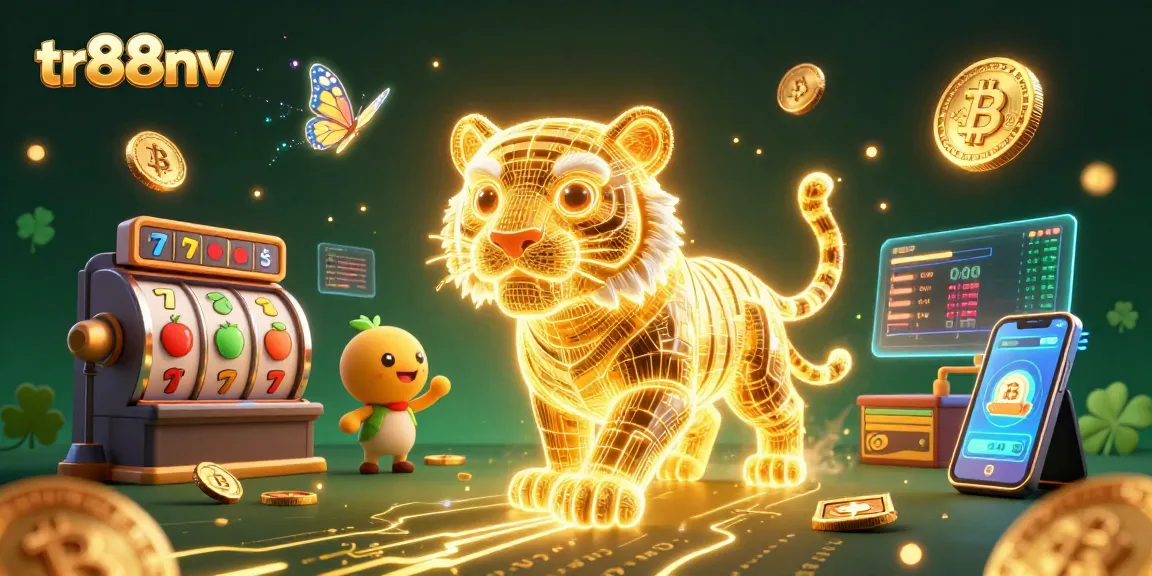Engage with tr88nv’s vibrant slot gaming landscape featuring a golden tiger and neon coins.