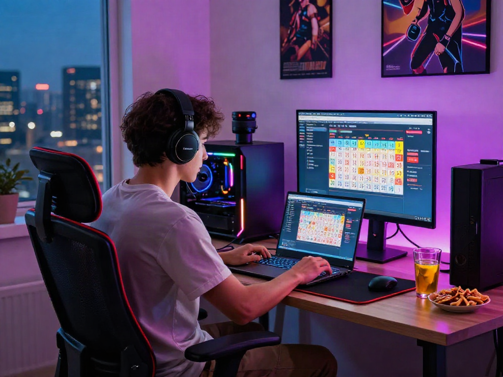 Engaged gamer playing togel online in a stylish home office.