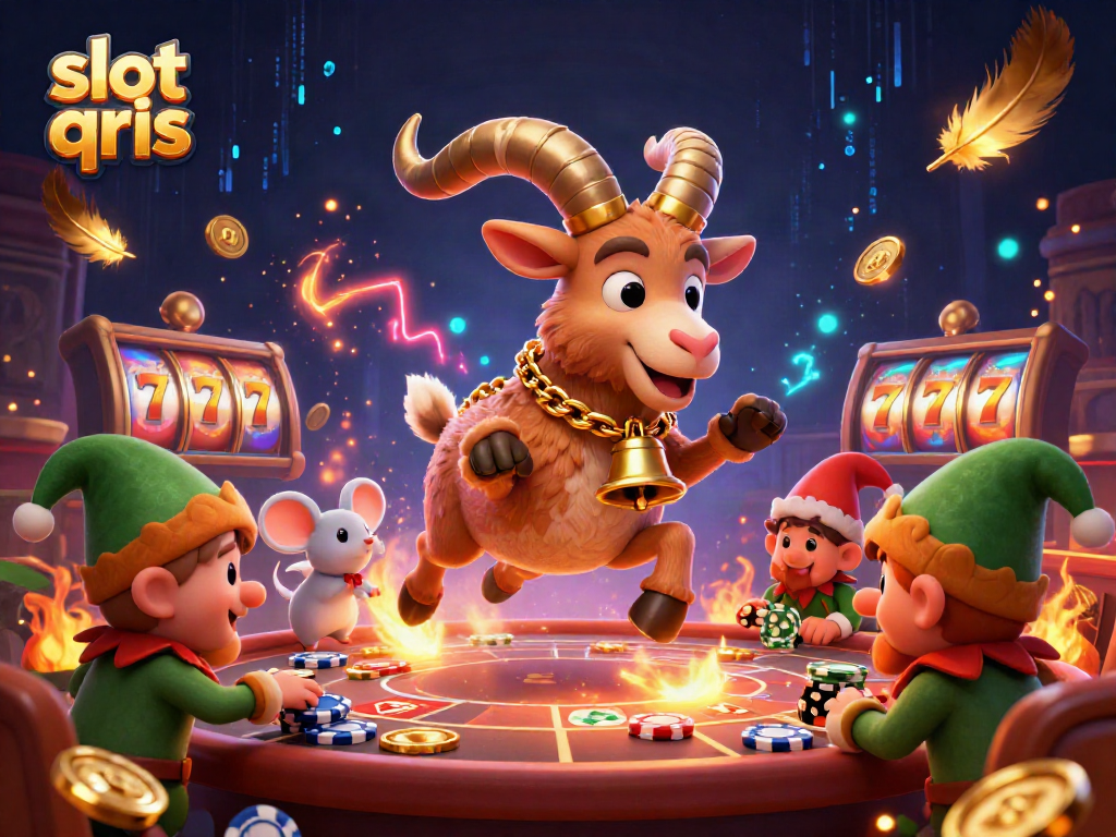 Engage in thrilling gameplay at slot qris with a festive Krampus-themed casino scene filled with colorful characters and exciting elements.