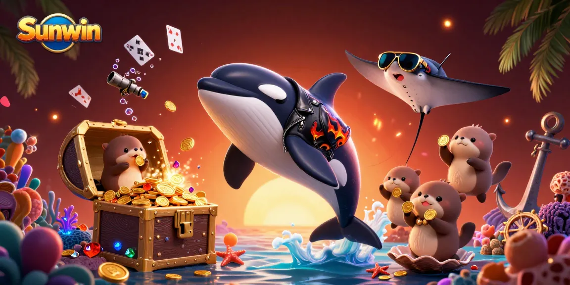 Experience Sunwin's excitement as sea creatures celebrate riches in a vibrant underwater casino scene.