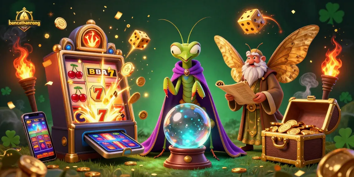 Experience the thrill of winning with bancathanrong's vibrant casino illustration featuring fortune tellers and slot machines.