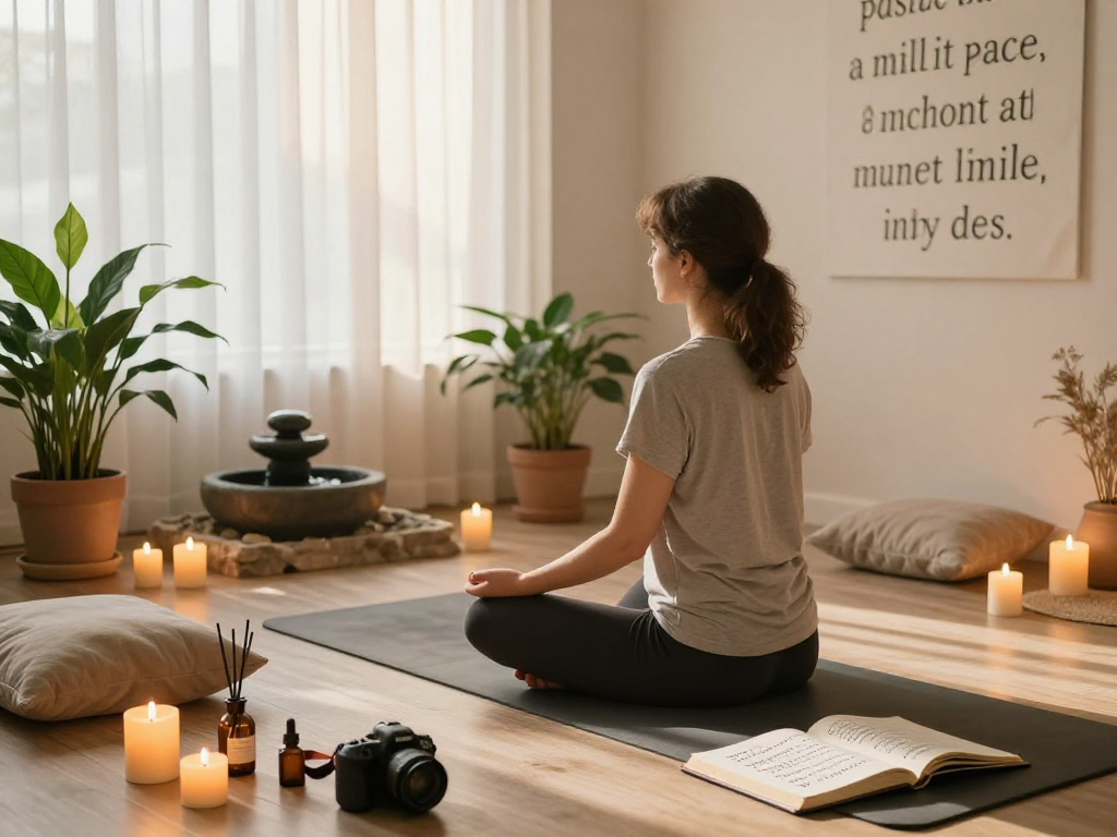 Engaging mindfulness practice with mantra88 in a peaceful meditation space.