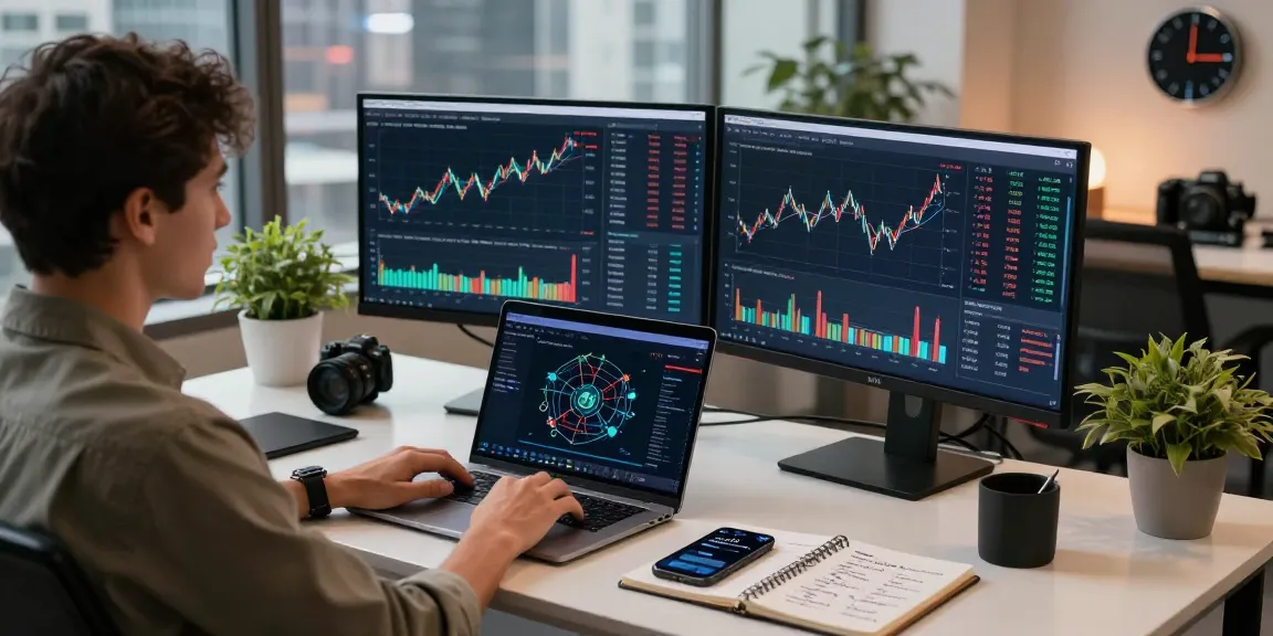 Modern finance expert analyzing USDT0 transaction data in a digital workspace