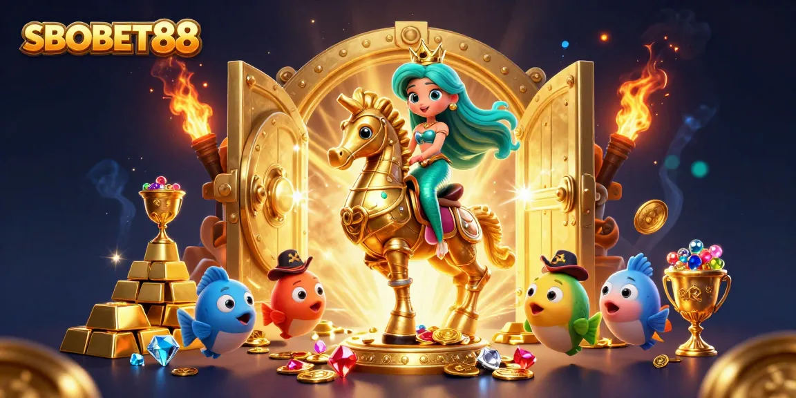 SBOBET88 hadir dengan ilustrasi kasino yang meriah, menampilkan karakter dan elemen bertema judi.