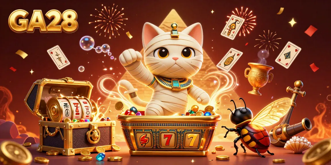 Experience the exhilarating GA28 online casino with vibrant Egyptian-themed characters, dynamic gaming elements, and dazzling effects.