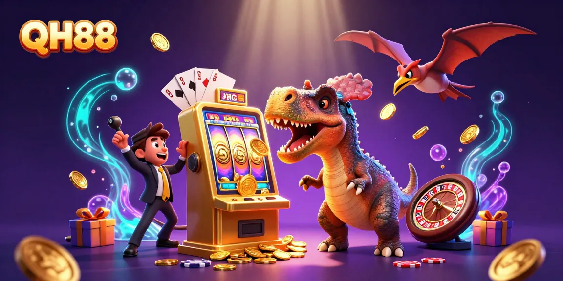 QH88 players enjoy jackpot wins with dynamic casino action in this immersive illustration.