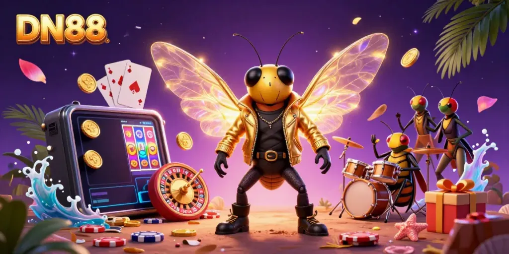 Experience exciting gameplay at DN88 with a vibrant scene featuring charismatic characters and engaging game elements.