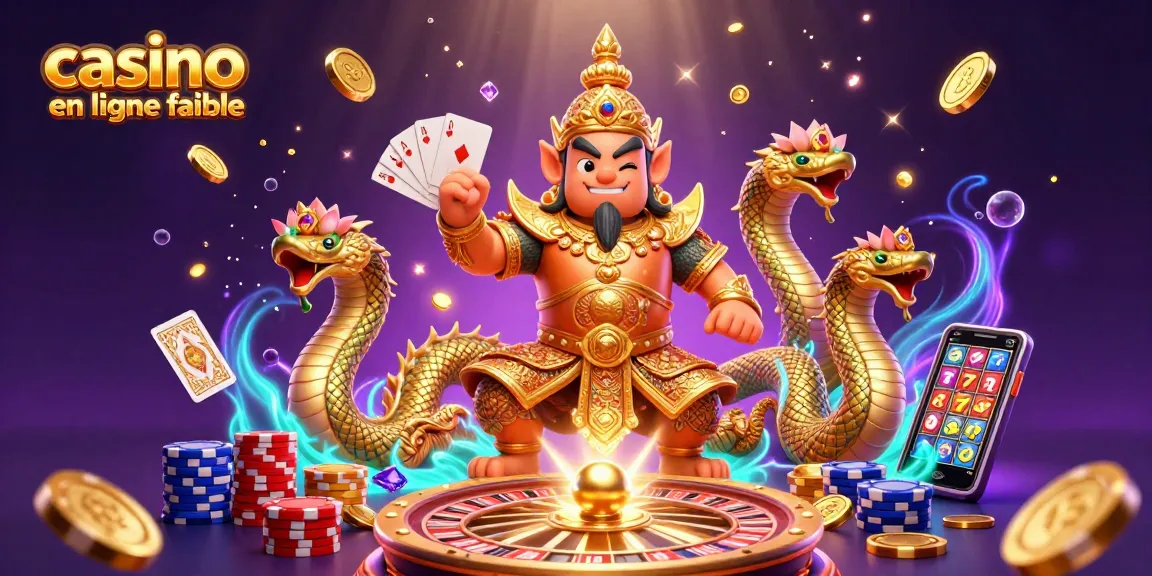 Admirer une scène de casino en ligne fiable avec un gardien thaï en armure dorée, des serpents Naga et des gemmes scintillantes.