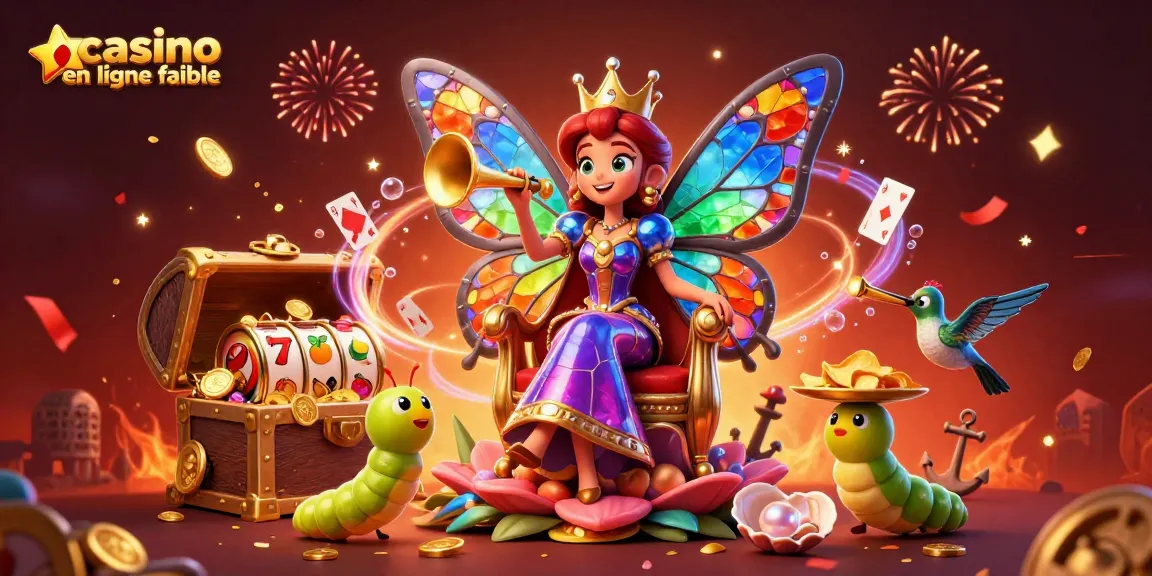 Découvrez les jeux sur casino en ligne fiable avec la reine papillon et ses serviteurs dans un décor festif.