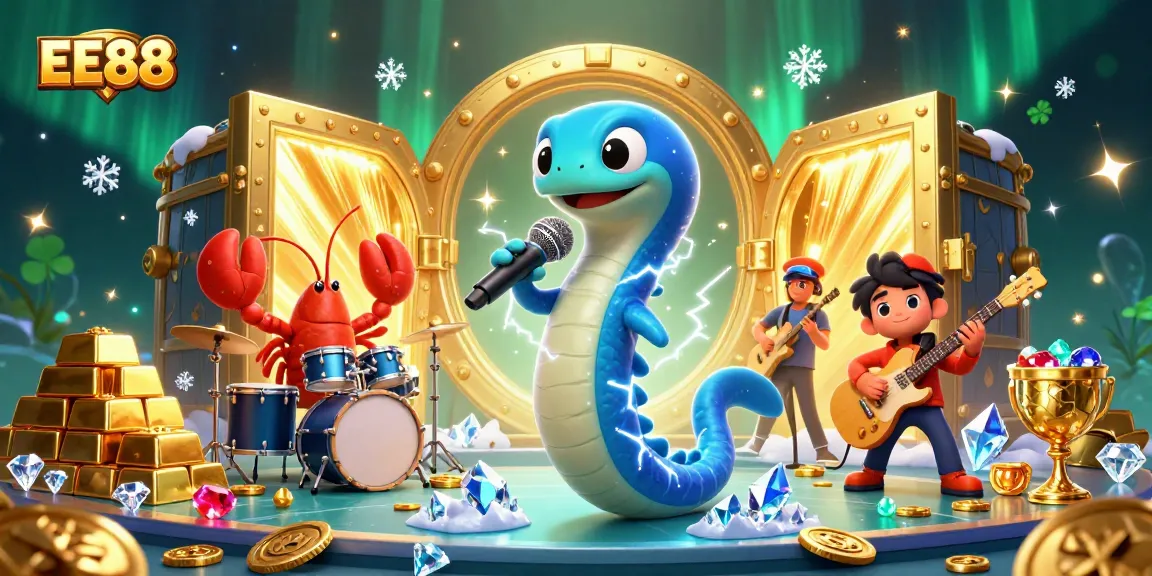 EE88 lights up an underwater casino party with a vibrant electric eel DJ and dazzling treasures.