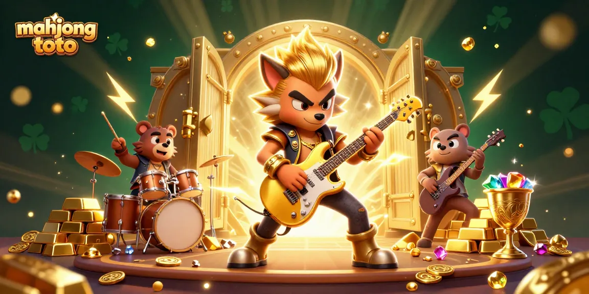Engage with mahjong toto through a vibrant casino scene filled with cartoon characters and riches.