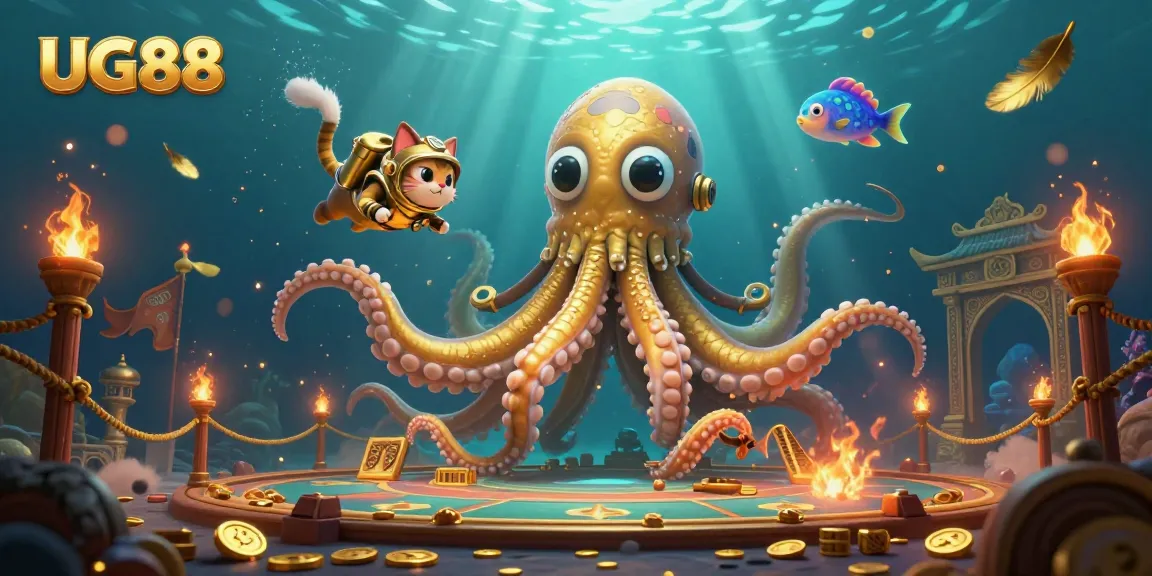Experience the underwater excitement of UG88 as the colossal kraken and diving cat bring dynamic casino action to life.