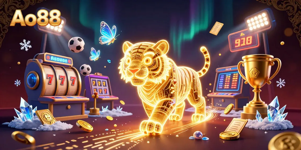 Experience Ao88's thrilling gaming action with vibrant 3D illustration featuring energetic casino elements.