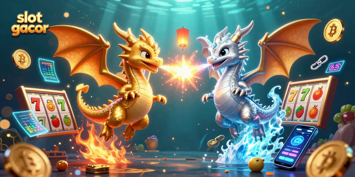 Experience the excitement of slot gacor amidst colorful dragons, slot reels, and crypto elements.