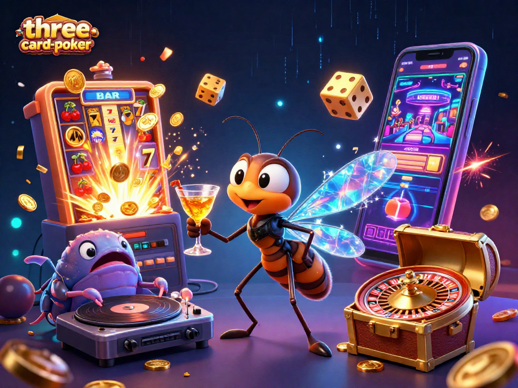 Experience three-card-poker with vibrant casino action featuring 3D characters and dynamic visuals.