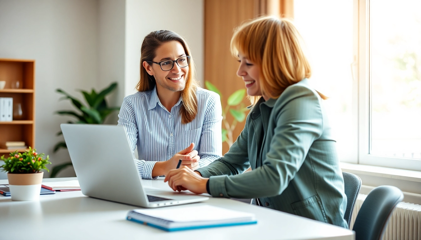 Career coaching session with a professional coach guiding a client, promoting growth and clarity.