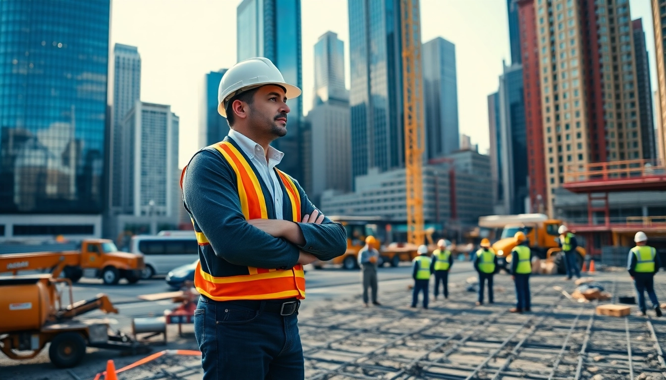 Dynamic Manhattan General Contractor supervising a construction site with modern architecture.