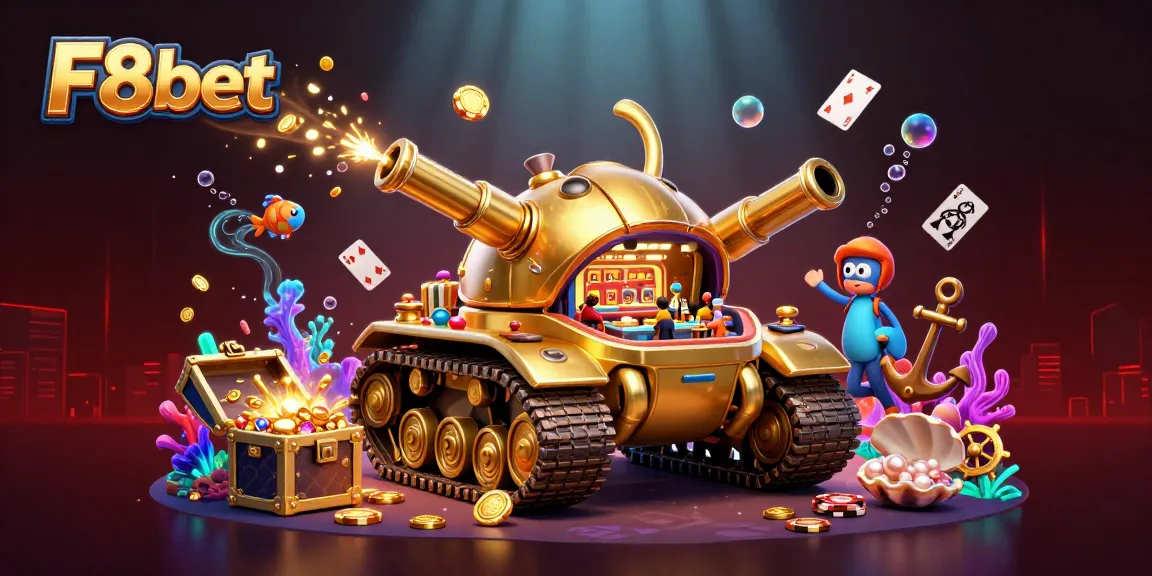 Experience F8bet through a richly detailed 3D digital casino illustration featuring a unique beetle tank.
