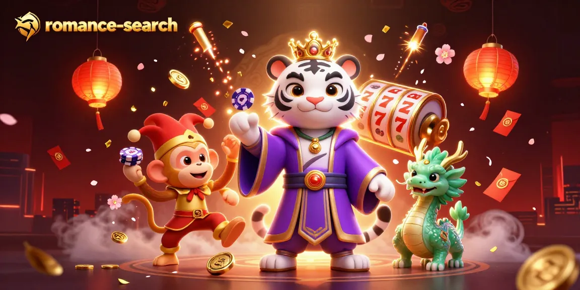 Engage with romance-search as the elegant tiger and playful monkey celebrate wins at the casino.