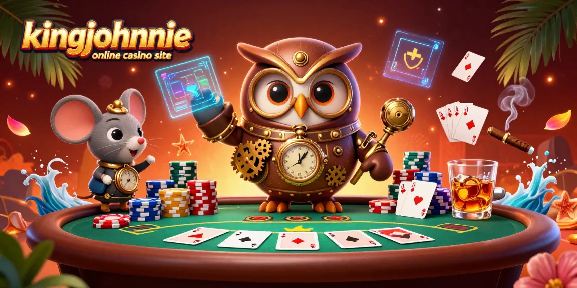 Engage with the vibrant scene of kingjohnnie online casino site featuring whimsical cartoon characters and rich casino elements.