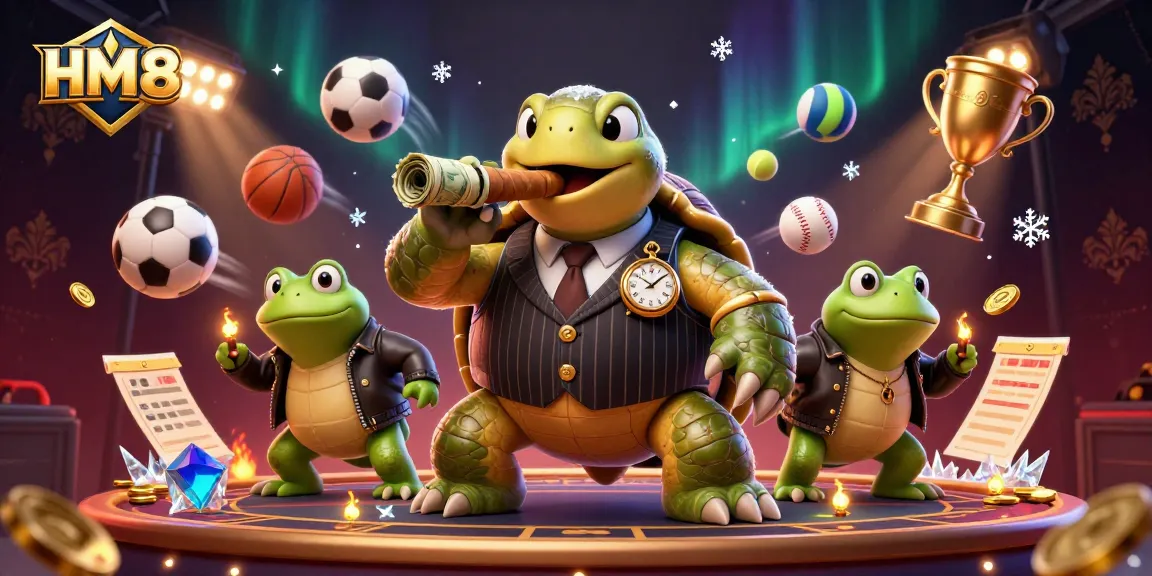 HM88 showcases a colorful casino scene with a snapping turtle in a mobster suit, highlighting casino gaming excitement.
