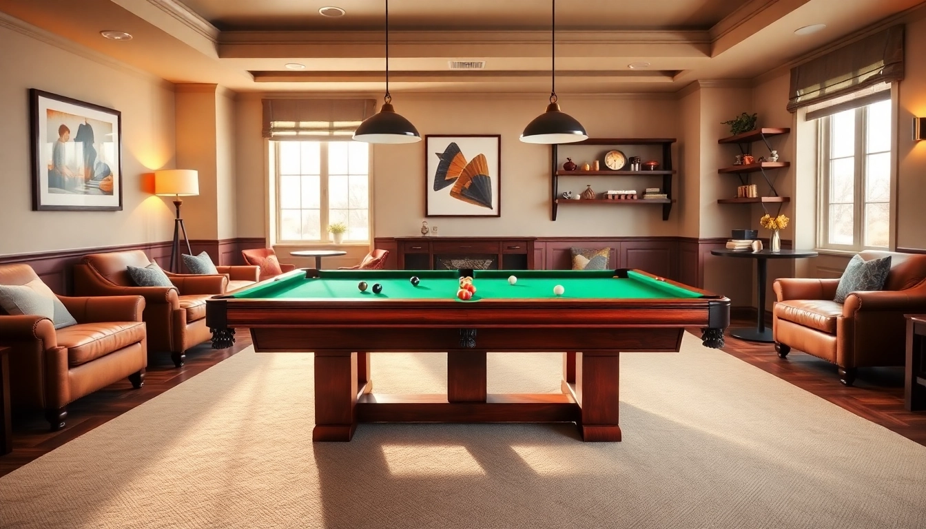 Buy Pool Tables showcasing a luxurious billiard table in a sophisticated game room setting.