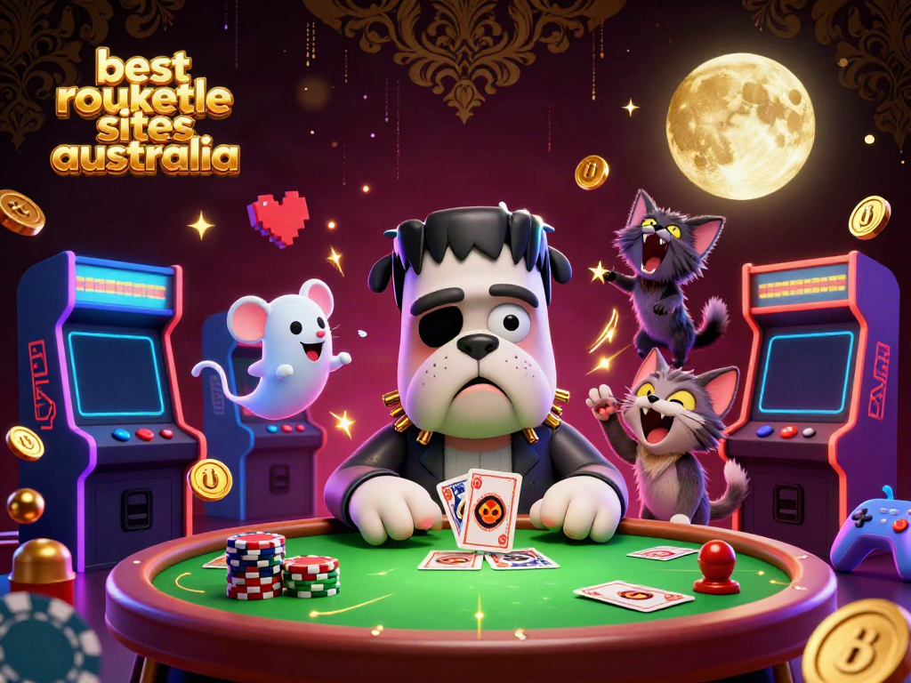 Experience the excitement at the best roulette sites Australia with a 3D cartoon scene of fun characters and gaming elements.